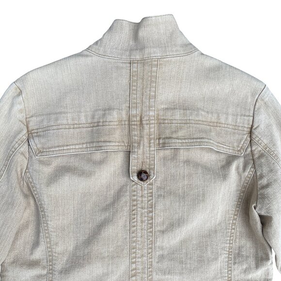 DJ Washed Denim Bomber Jacket Tan Utility Distressed Aviator Pilot Y2K 90s-M - Picture 10 of 16